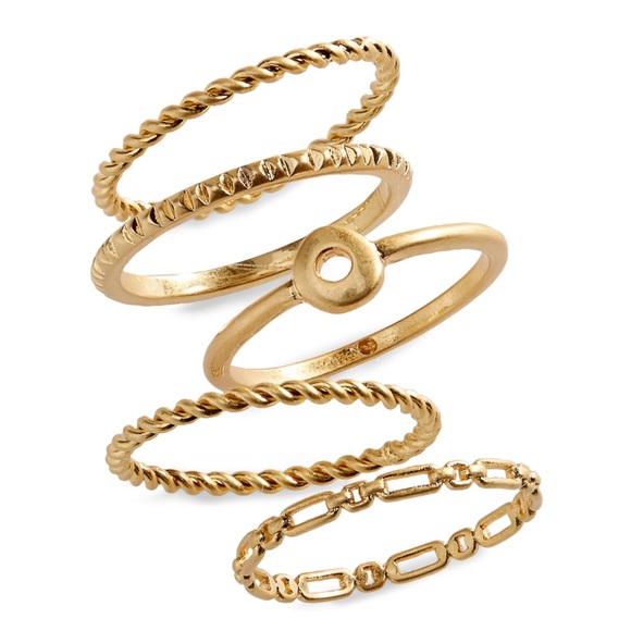 NWT Madewell Simple Stackable Gold Ring Set, size 7 - Picture 1 of 6